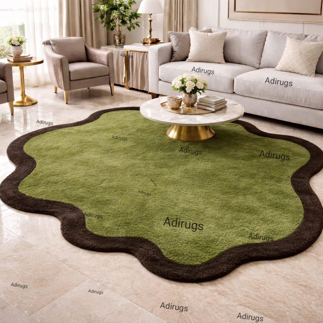 Moss Green Irregular Shape Area - Modern Hand Tufted for Living Room ...