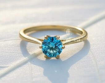 Anillo de diamante azul cultivado en laboratorio / Anillo de promesa minimalista de oro