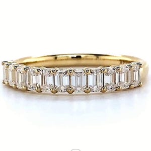 Emerald Cut Lab Diamond Eternity Band | 14K Yellow Gold Wedding Ring | Stackable Anniversary Band | Classic Lab Grown Ring for Her