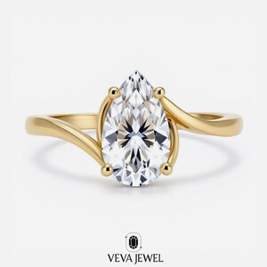 2 Carat Pear Lab Diamond Ring – Bypass Style Engagement Ring | Elegant Ethical Solitaire Ring | Unique Vintage Style Anniversary gift