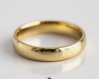 Hand Hammered Gold Wedding Band | 14K Solid Yellow Gold Ring | Classic Rustic Texture Band | Unisex Promise Ring | Anniversary Gift