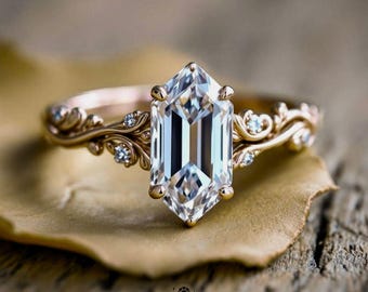 Dutch Marquise Moissanite Engagement Ring – Duchess Cut Unique Moissanite Ring – Art Deco Vintage Bridal Ring – Custom 14K Gold Ring for Her