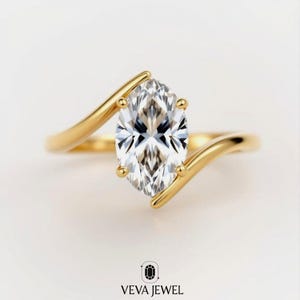 2 Carat Lab Grown Diamond Marquise Bypass Ring - Modern Anniversary Gift, Elegant Engagement Ring in Solid Gold , Romantic Birthday Gift