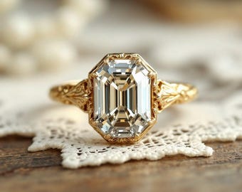 3,0 karaat smaragd geslepen vintage verlovingsring, art deco gouden ring, trouwring in antieke stijl, lab diamanten statement ring voor haar