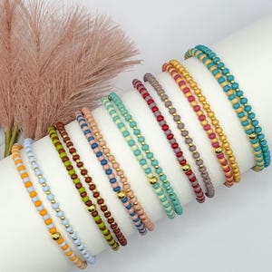 Seed Bead Stretch Bracelet Stack, Handmade Seed Bead Bracelet Duo, Layering Jewelry Set with 18K Gold Filled Beads, Choose Your Set