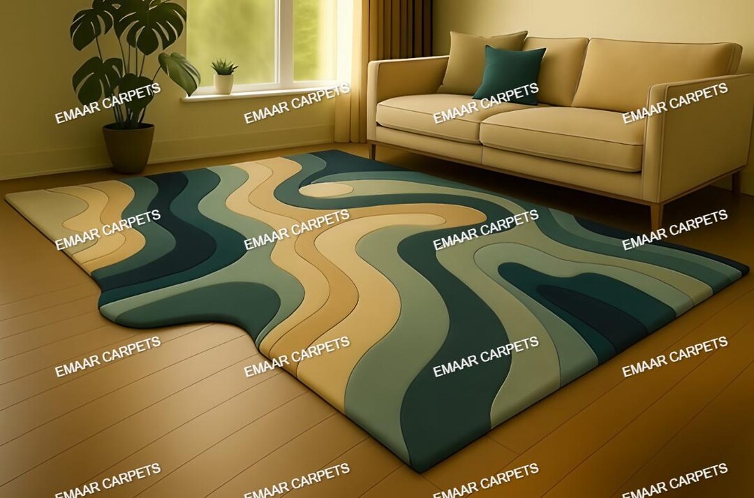 Hand-tufted Wool Wave Rug: Modern Coastal Earth Tones - Etsy