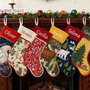 Christmas Stockings Personalized Holiday Stockings Custom Stocking with Name Gift Embroidery Vintage Stocking for Family Christmas Decor