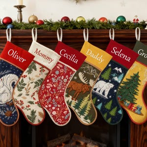 Christmas Stockings Personalized Holiday Stockings Custom Stocking with Name Gift Embroidery Vintage Stocking for Family Christmas Decor