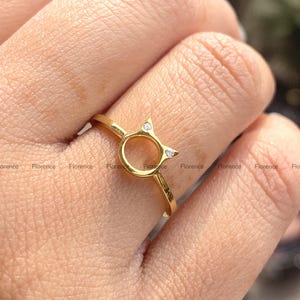 10K Gold Cat Ring, White Moissanite Solitaire Style