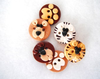 Buttons Lions and Tigers and Bears handmade polymer clay buttons ( 6 )