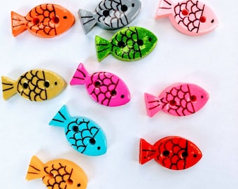 Buttons Sketched Fish Handmade Polymer Clay Sewing Craft Knitting Buttons (6) in order