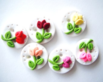 Button Teeny Tiny Tulips handmade polymer clay buttons ( 6 )