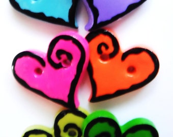 Button Rock Hearts handmade polymer clay buttons ( 6 )