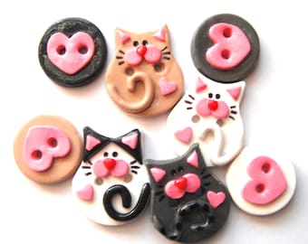 Button Litter of Kittens handmade polymer clay buttons ( 8 )