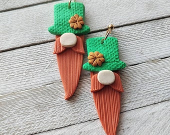 Earrings leprechaun st.patricks day handmade polymer clay holiday green gnome pierced danfle