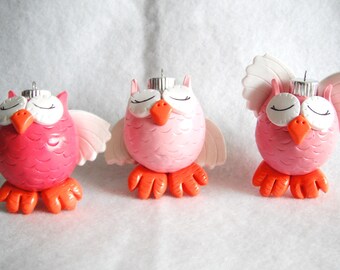 Christmas Ornaments Angel Owls polymer clay glass covered ornaments ( 3 )