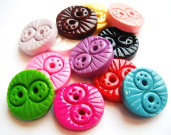 Button Solid Doodles handmade polymer clay buttons ( 6 )