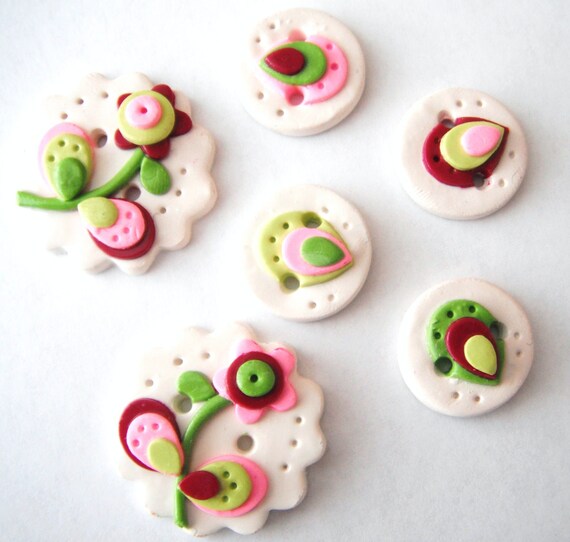 Items similar to Button Layer Flowers handmade polymer clay buttons ( 6