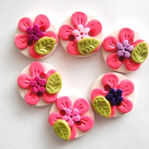 Button Tropical Flowers handmade polymer clay buttons ( 6 )