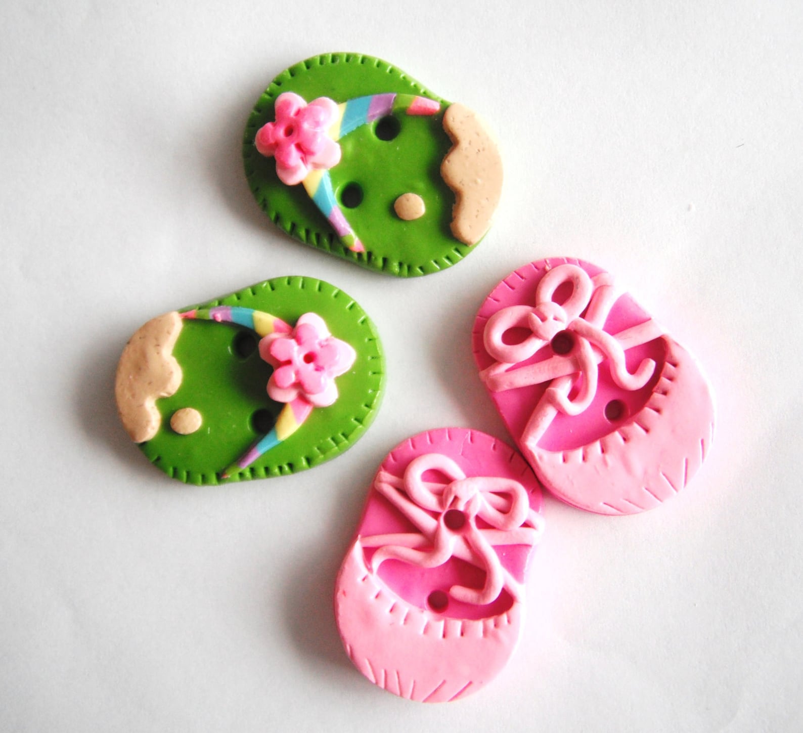 button flip flops and ballet slippers handmade polymer clay buttons ( 4 )