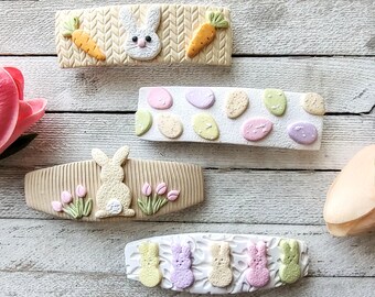 Easter barrettes polymer clay handmade boho girls bunny egg tulip