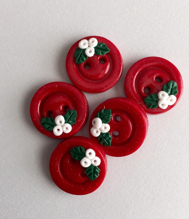 Buttons Handmade Polymer Clay Christmas Holly Holiday Glitter Etsy
