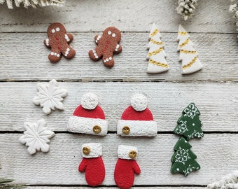 Earrings studs polymer clay handmade Christmas pierced