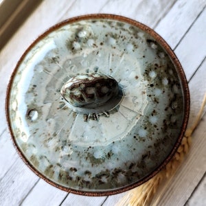 Handmade ceramic jar with lid trinket jewelry sugar food safe speckled buff clay stone denim blue glaze image 2