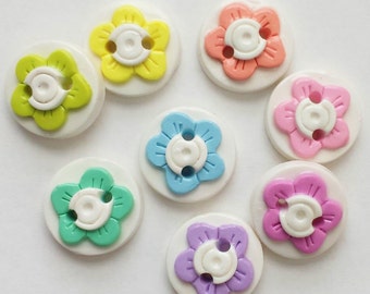 Button Spring Pastel Rainbow Flowers handmade polymer clay buttons ( 8 )