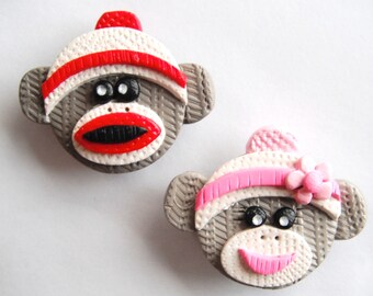 Magnet Sock Monkeys handmade polymer clay magnets ( 2 )