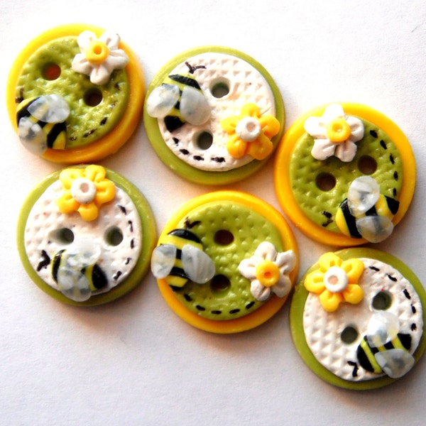 Knopf Bitsy Bees handgemachte Polymer Clay Knöpfe ( 6 )