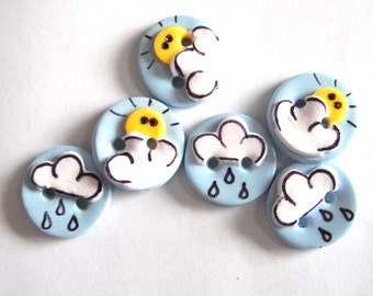 Button Hello Sunshine handmade polymer clay buttons ( 6 )