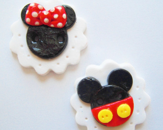 Button Mickey and Minnie Handmade Polymer Clay Button Set 2 - Etsy