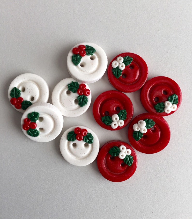 Buttons Handmade Polymer Clay Christmas Holly Holiday Glitter Etsy