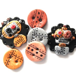 Button Metal Bots handmade polymer clay buttons ( 6 )