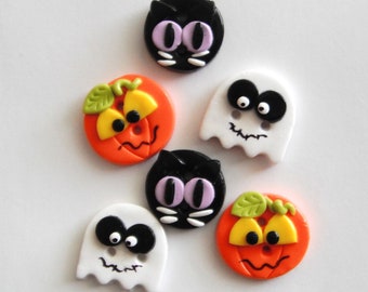 Halloween Friends handmade polymer clay buttons ( 6 )