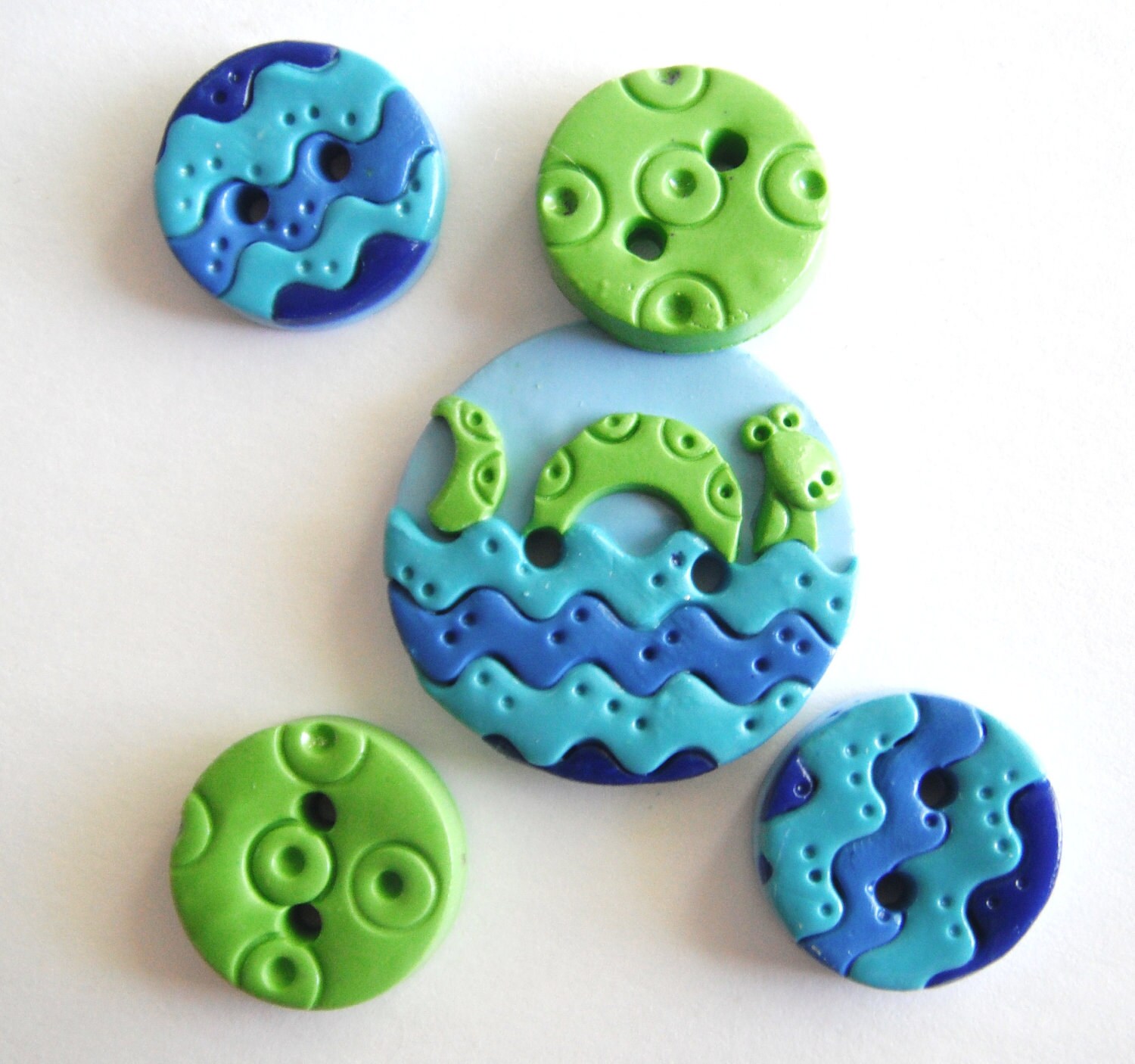 Polyclay Button Button Green Sea Monster Handmade Polymer Clay Button Set 5 - Etsy