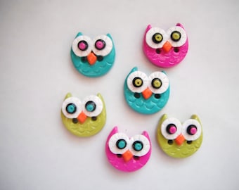 Button Simple Little Owls handmade polymer clay buttons ( 6 )