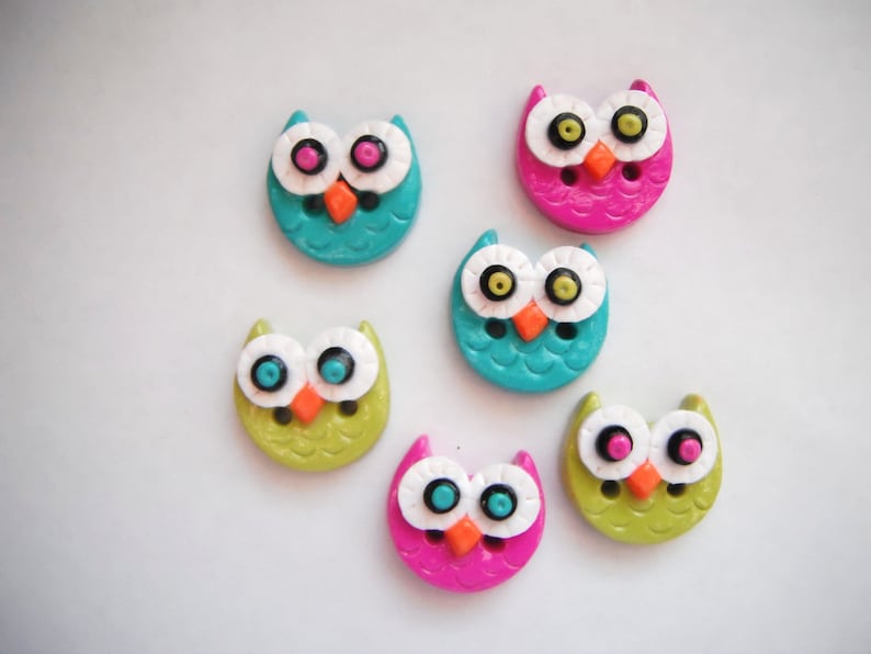 Button Simple Little Owls handmade polymer clay buttons 6 image 1