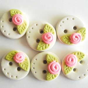 Button Tiny Rose Buds handmade polymer clay buttons ( 6 )