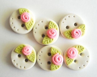 Button Tiny Rose Buds handmade polymer clay buttons ( 6 )