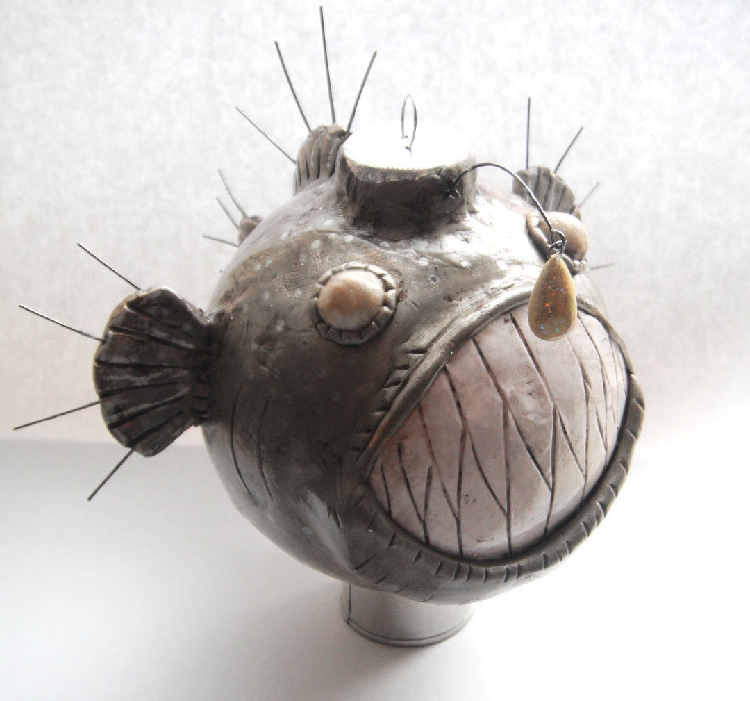 Ornament Angler Fish Glass Covered Handmade Polymer Clay Christmas ...