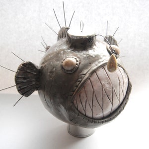 Ornament Angler Fish glass covered handmade polymer clay christmas ornament