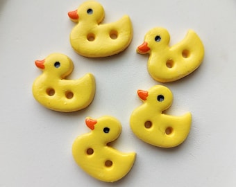 Buttons yellow rubber ducks polymer clay handmade sewing crochet knit lightweight ( 5 )