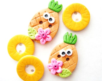 Button Pineapple and Rings handmade polymer clay buttons ( 5 )