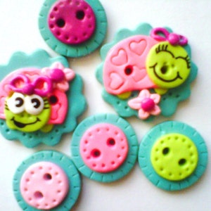 Button Tiny Turtle handmade polymer clay button set ( 6 )