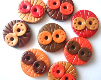Button Fall Doodles polymer clay buttons ( 8 )