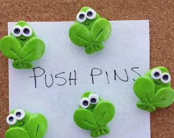 Push pins thumb tacks Frogs handmade polymer clay push pins ( 5 )