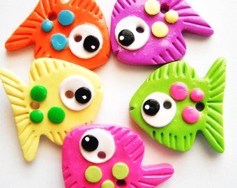 Button Big Fish handmade polymer clay buttons ( 5 )