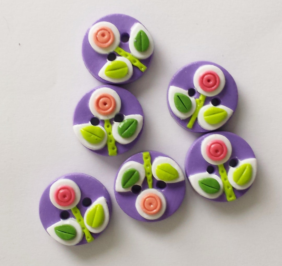 Polyclay Button Button May Flowers Handmade Polymer Clay Button Set ( 6 ) - Etsy